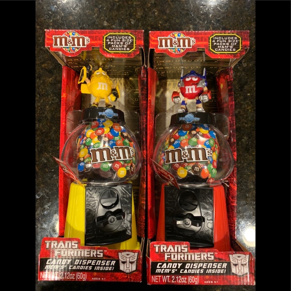 Rare set of transformers m&m coin candy dispensers, bumblebee and optimus prime